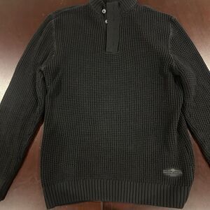 Harley-Davidson Men’s XL Waffle Knit Henley Sweater Black Elbow Patch Cotton